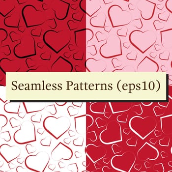 Seamless pattern set with white, red and black hearts. Vector image