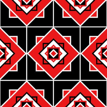 Seamless pattern texture with geometric ornament. Vector illustration. Black and red.