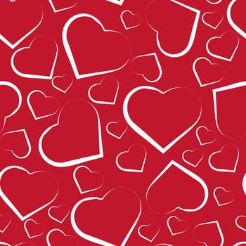Vector seamless pattern with white hearts on red background.