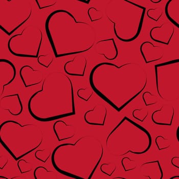 Vector seamless pattern with black hearts on red background.
