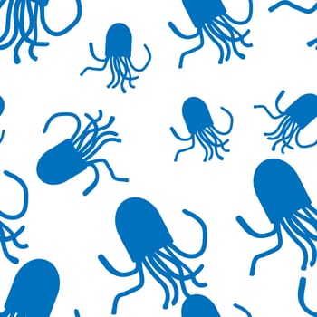 Vector Octopus seamless pattern. For fabric or cosmetic, background or packaging design. White and blue.