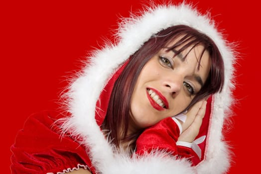 portrait of beautiful sexy girl wearing santa claus clothes