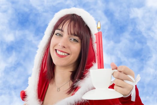 portrait of beautiful sexy girl wearing santa claus clothes