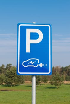 blue parking sign for electric cars