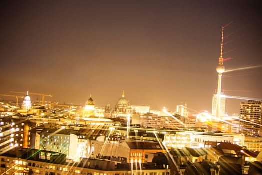 panoramic view on berlin in evening time (lightpainting)