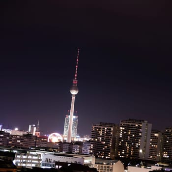 television tower in berlin by night