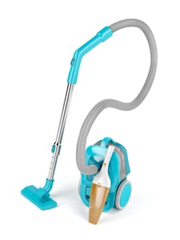 Bagless and handheld vacuum cleaners on white background