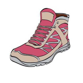 Red Hiking sneakers, shoes, color vector illustration isolated