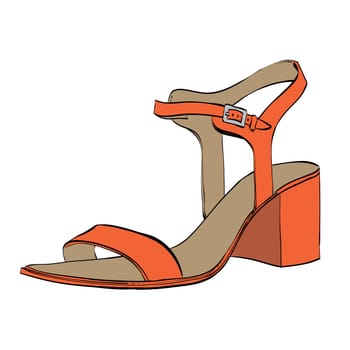 Summer womens high-heeled sandals, color vector illustration isolated