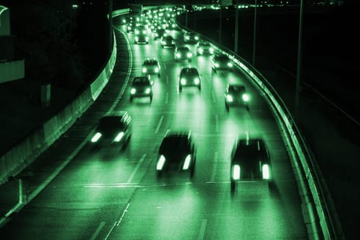 highway in green color by night