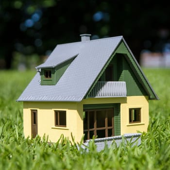 house on a green meadow in summer time
