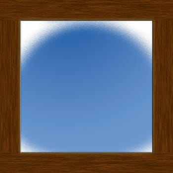 frame of timbers and view out of window in winter