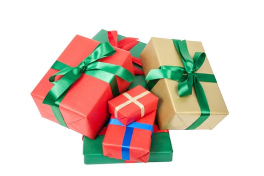 several christmas presents isolated