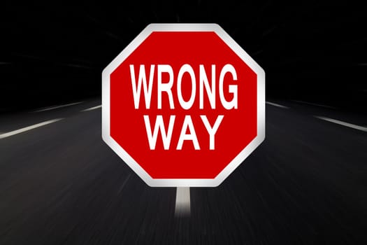 wrong way written on traffic sign