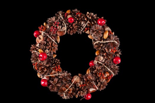 Christmas decoration card with wreath isolated copy space