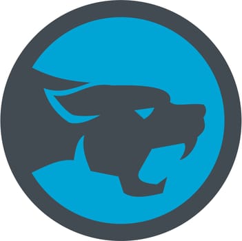 Illustration of black panther cat head growling viewed from the side set inside circle on isolated background done in retro style.