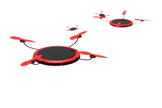 The 3d rendering of colorful drone with 4 camera around it