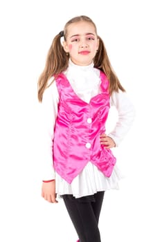 Young girl posing with costume isolated in white