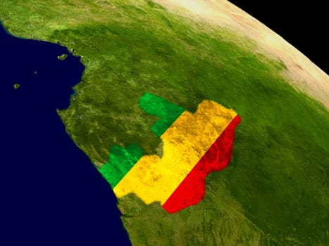 Map of Congo with embedded flag on planet surface. 3D illustration. Elements of this image furnished by NASA.