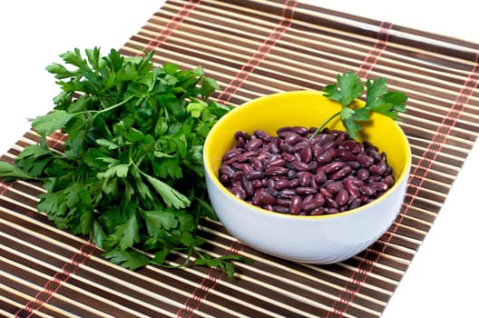 bowl with red beans and a linking of parsley, isolate, a subject products