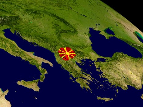 Map of Macedonia with embedded flag on planet surface. 3D illustration. Elements of this image furnished by NASA.