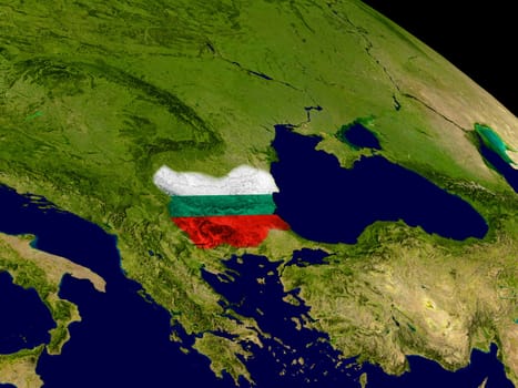 Map of Bulgaria with embedded flag on planet surface. 3D illustration. Elements of this image furnished by NASA.