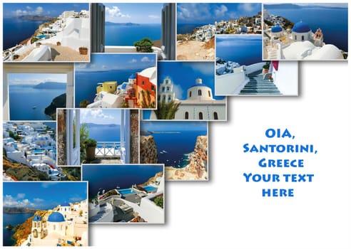 Traditional architecture of Oia village on Santorini island, Greece. Collage