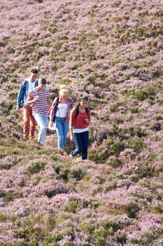 Group Of Young People Hiking Through Countryside