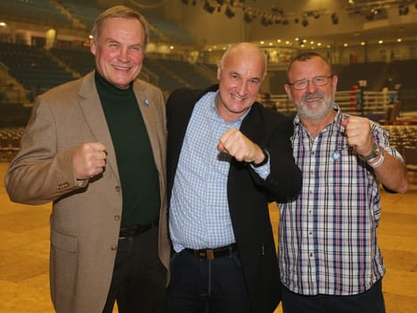 Olympic champion in handball 1980 Günter Dreibrodt,Ingolf Wiegert and Ernst Gerlach ( all GDR - SC Magdeburg) Guests of honour at the SES Boxing Gala on 12.11.16 GETEC Arena Magdeburg