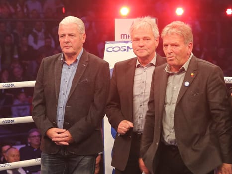 Footballer Wolfgang -PAULE - Seguin,Jürgen -POMME - Pommerenke und Martin - HOFFI - Hoffmann (all 1.FC Magdeburg) Guests of Honour SES-Box-Gala on 12.11.16 GETEC Arena Magdeburg