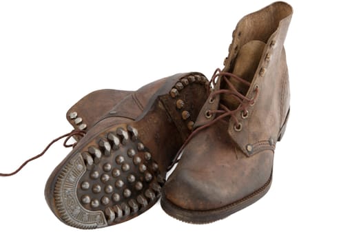 old military shoes isolated on the white background