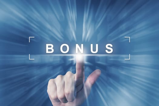 hand clicking on bonus button with zoom effect background