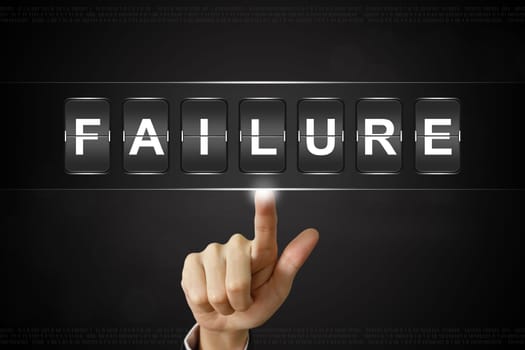 business hand pushing failure on Flipboard Display