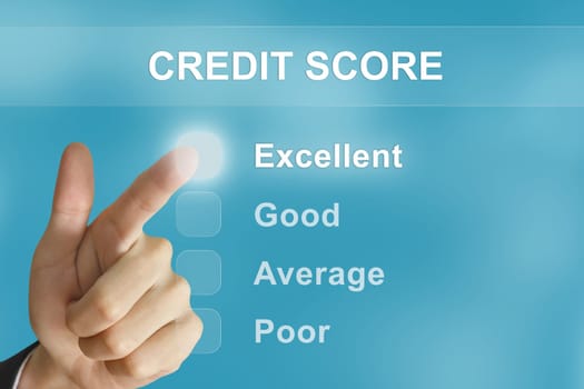 business hand clicking credit score button on screen