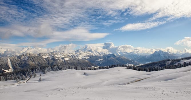 Mountain landscape with snow in the french Alps