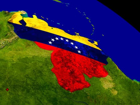 Map of Venezuela with embedded flag on planet surface. 3D illustration. Elements of this image furnished by NASA.