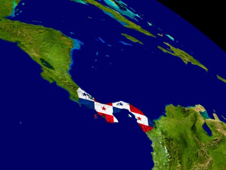 Map of Panama with embedded flag on planet surface. 3D illustration. Elements of this image furnished by NASA.