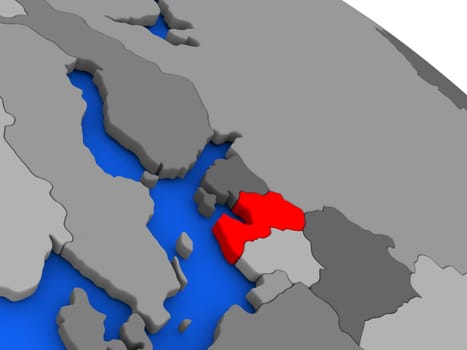 Map of Latvia highlighted in red on a globe. 3D illustration