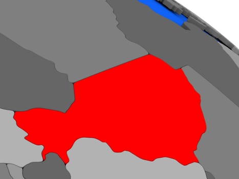 Map of Niger highlighted in red on a globe. 3D illustration