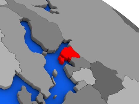Map of Estonia highlighted in red on a globe. 3D illustration