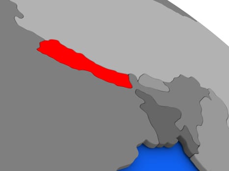 Map of Nepal highlighted in red on a globe. 3D illustration