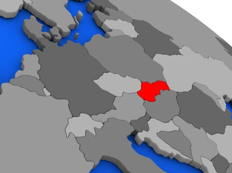 Map of Slovakia highlighted in red on a globe. 3D illustration