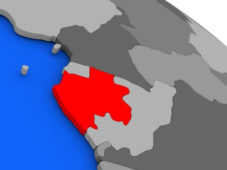 Map of Gabon highlighted in red on a globe. 3D illustration