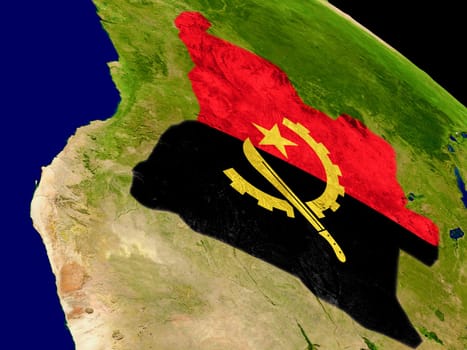 Map of Angola with embedded flag on planet surface. 3D illustration. Elements of this image furnished by NASA.