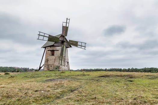 Windmill on Field on Gotland, Sweden.