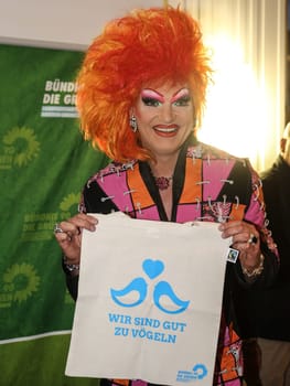 Travesty artist Olivia Jones during a reading from her book -No fear in Andersrum- in Magdeburg in the state cafeteria of Saxony-Anhalt at the Bündnis 90 parliamentary group -The Greens