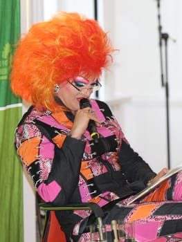Travesty artist Olivia Jones during a reading from her book -No fear in Andersrum- in Magdeburg in the state cafeteria of Saxony-Anhalt at the Bündnis 90 parliamentary group -The Greens