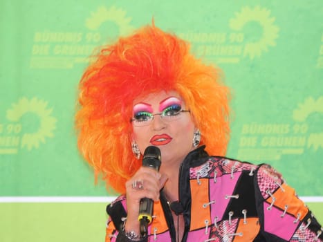 Travesty artist Olivia Jones during a reading from her book -No fear in Andersrum- in Magdeburg in the state cafeteria of Saxony-Anhalt at the Bündnis 90 parliamentary group -The Greens