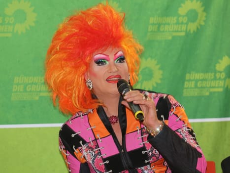 Travesty artist Olivia Jones during a reading from her book -No fear in Andersrum- in Magdeburg in the state cafeteria of Saxony-Anhalt at the Bündnis 90 parliamentary group -The Greens