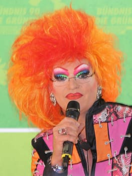 Travesty artist Olivia Jones during a reading from her book -No fear in Andersrum- in Magdeburg in the state cafeteria of Saxony-Anhalt at the Bündnis 90 parliamentary group -The Greens